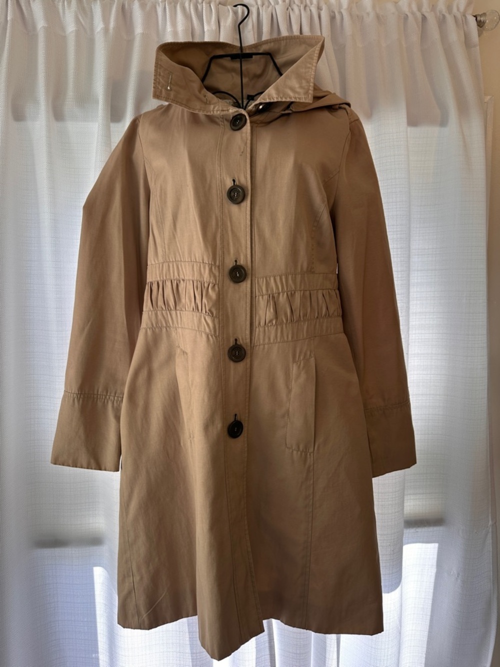 Guess Women's Beige Trench Coat with Removable Hood - Picture 2 of 13